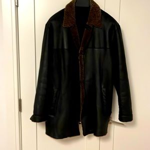 Marc New York shearling coat in black with brown shearling. Size Large